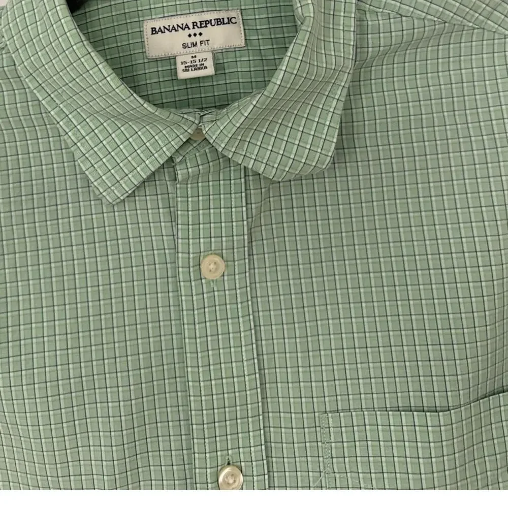 Banana Republic Slim Fit Green Button Down Long Sleeve Dress Shirt Size Medium